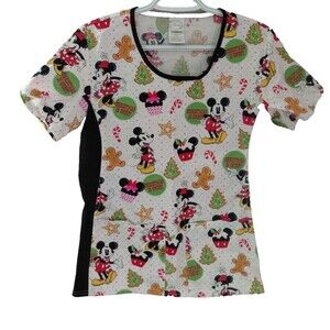 Disney "Christmas Is Sweet" Mickey/Minnie Women’s Scrub Top Size XS